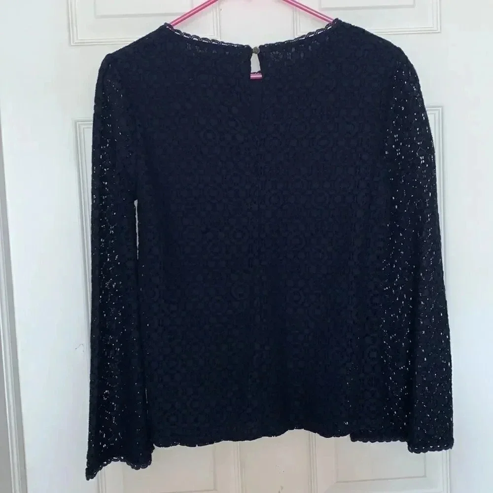 Banana Republic Navy Blue Eyelet Lace Blouse Top Size S